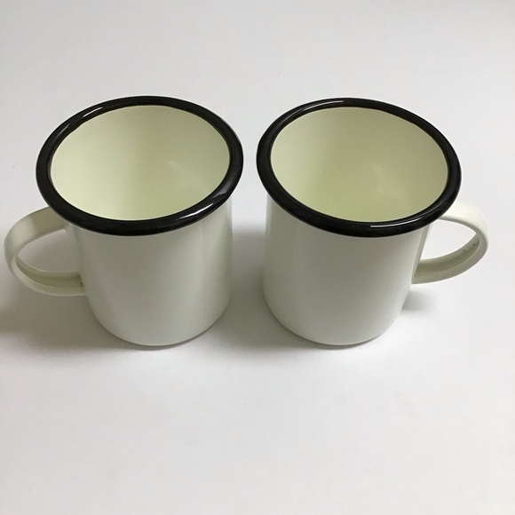 Hearth & Hand Enamelware PAIR Metal Mugs White Black Rim Farmhouse Camping RV - Picture 5 of 11